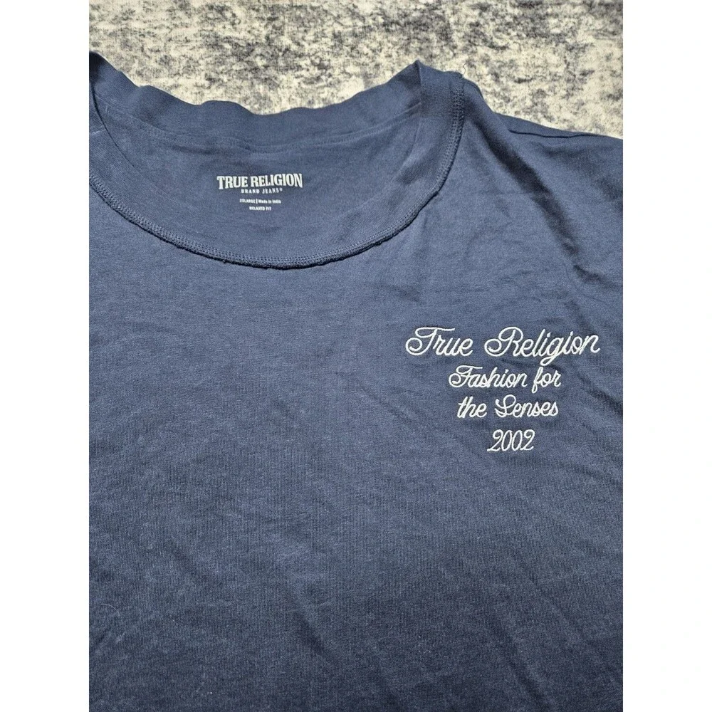 True Religion Mens Drop Shoulder Embroidered TShirt Blue Size XXL 2XL NWT